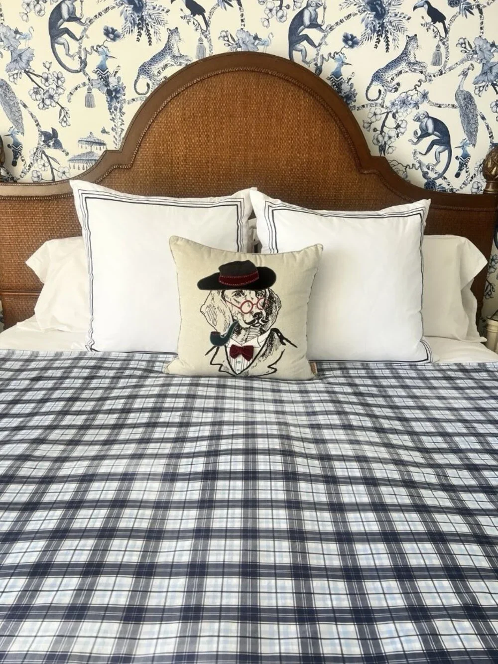 POTTERY BARN KIDS Plaid Duvet Cover Twin Navy Blue White 100% Cotton Children